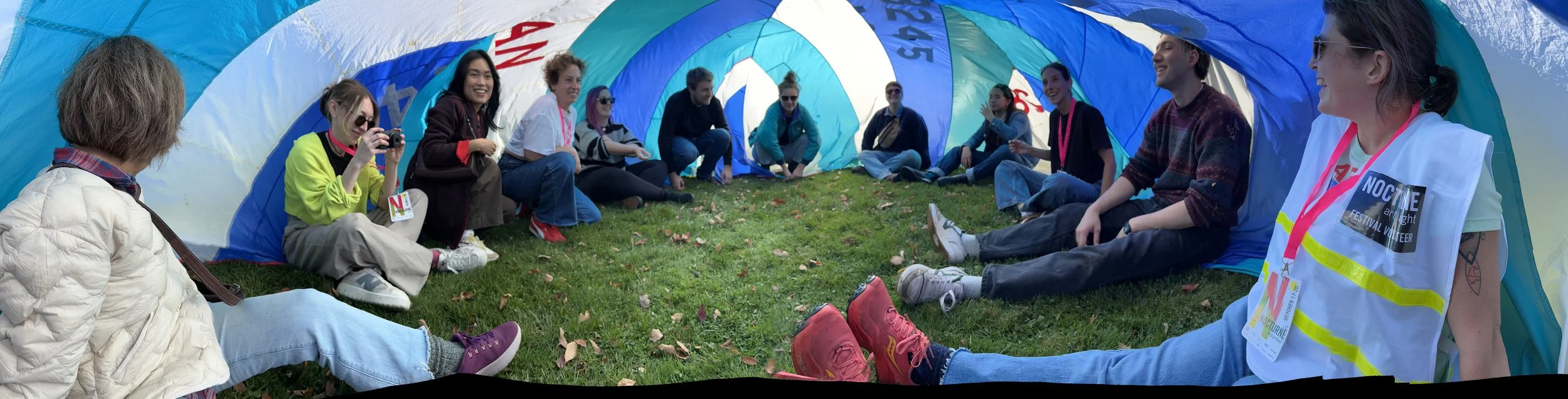 Sitting in the parachute [photo by Anne Kobayashi]