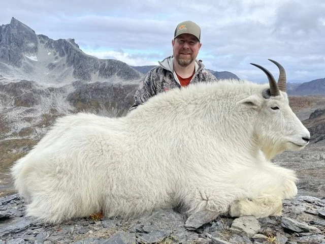 Kodiak mountain goat. Guided by Jason Bunch of Kodiak Backcountry Adventures. Backpack Kodiak Mountain Goat Hunt.