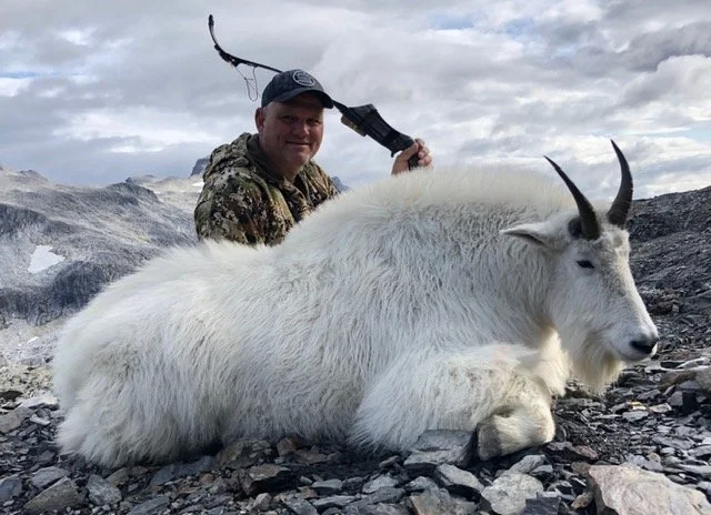 Kodiak Mountain Goat taken by bowhunter. Guided by Jason Bunch of Kodiak Backcountry Adventures