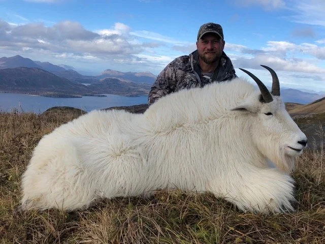 Kodiak mountain goat. Guided by Jason Bunch of Kodiak Backcountry Adventures. Backpack Kodiak Mountain Goat Hunt.
