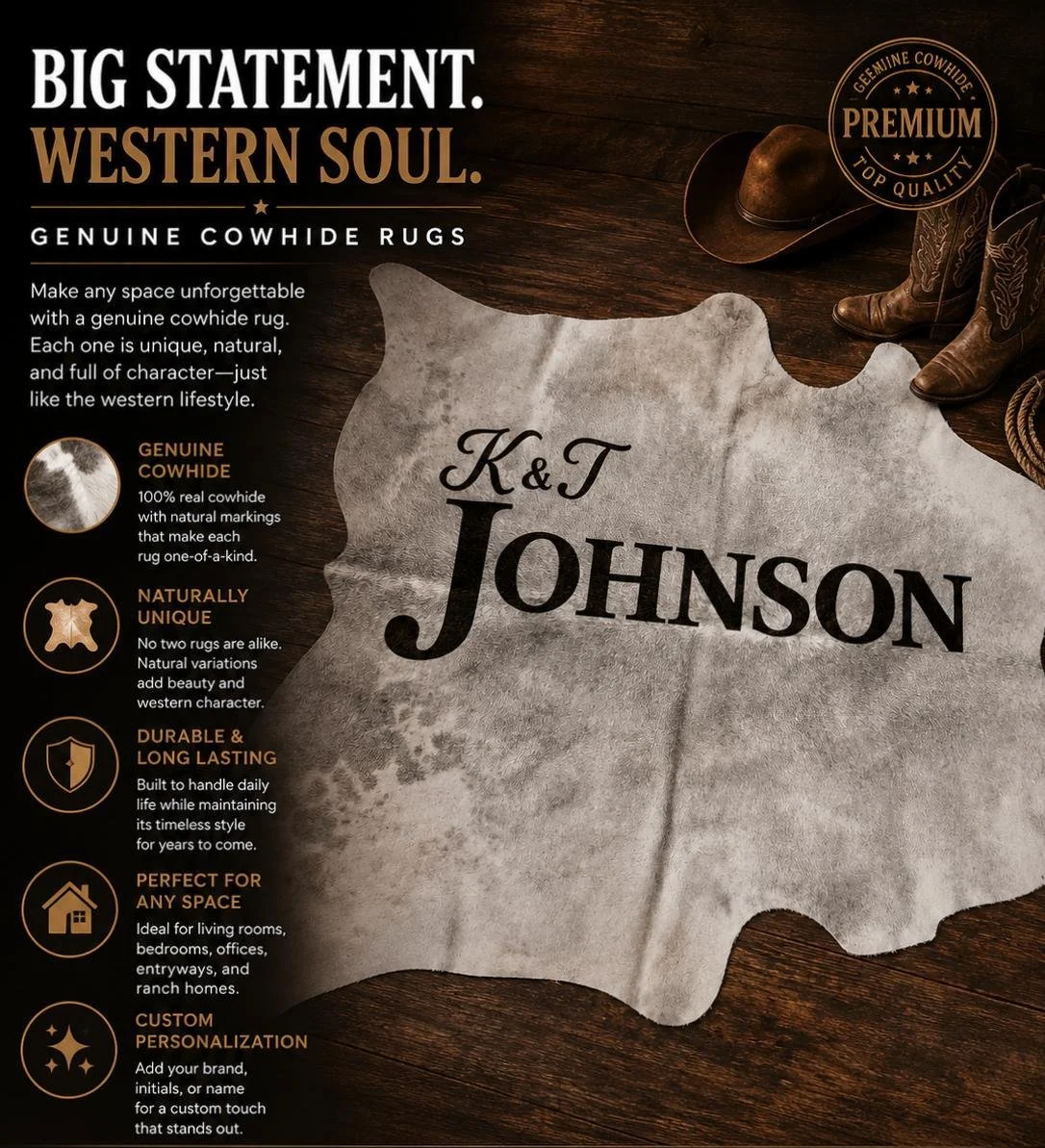 Engraved Genuine Cowhides