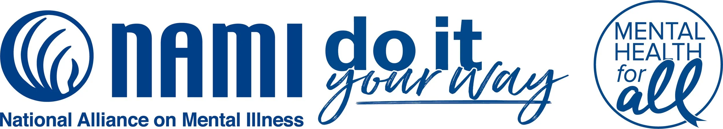 Logo for the National Alliance on Mental Illness featuring a stylized human head with a flame inside, the phrase "I might do it your way" and a badge that says "Mental health for all."