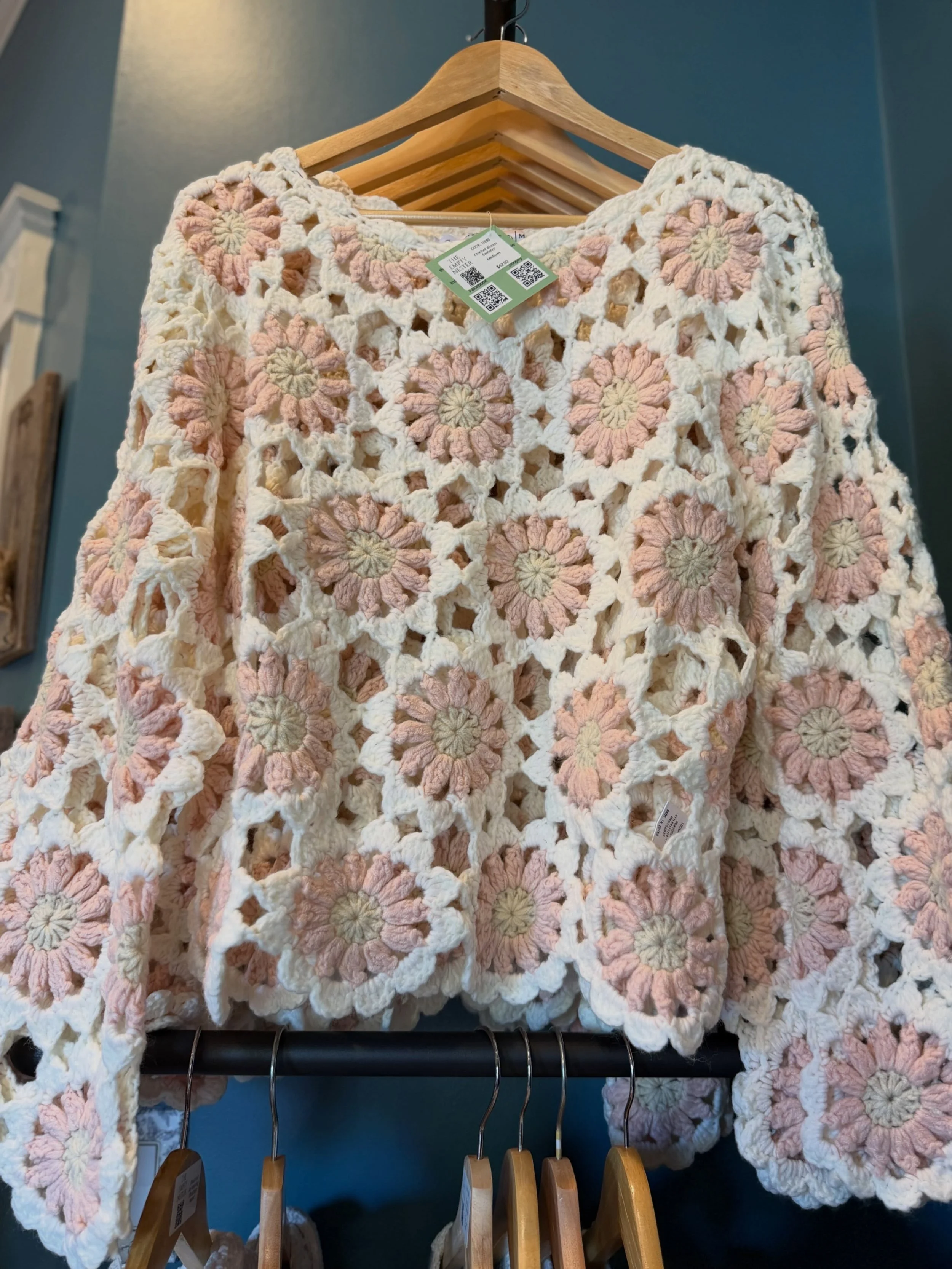 Restocked! And good thing because people are LOVING this lil crochet cutie available by @theemptynesterdebbie 

✨ ONLY $42 ✨

There&rsquo;s other cozy sweaters available to try on 🍂

#sweaterweather #crochet #fallvibes #shop #franklinma