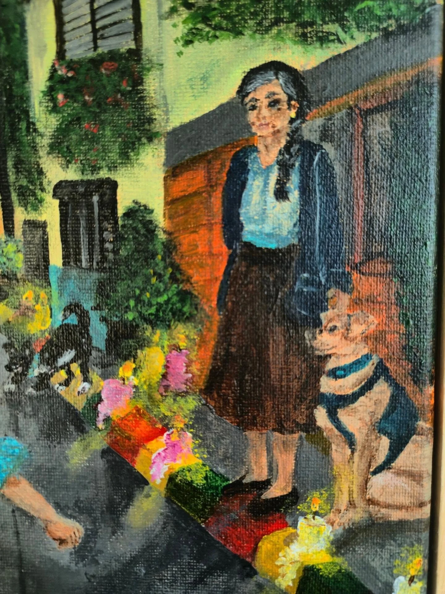 A little piece of my own story within the scenes of my new piece Little Candles Back Home. 🕯️✨

My grandmother stands beside our humble brick home in Colombia, her distinctive beauty spots carefully included &mdash; one of those tiny details I remem