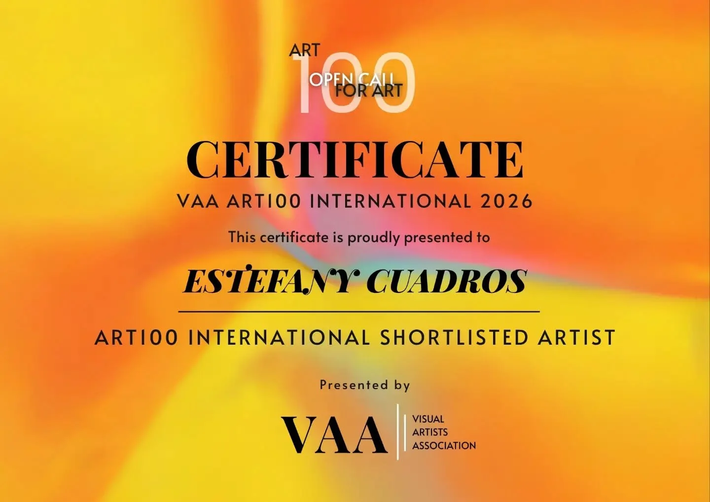 Glad to be shortlisted on the VAA art 100 international