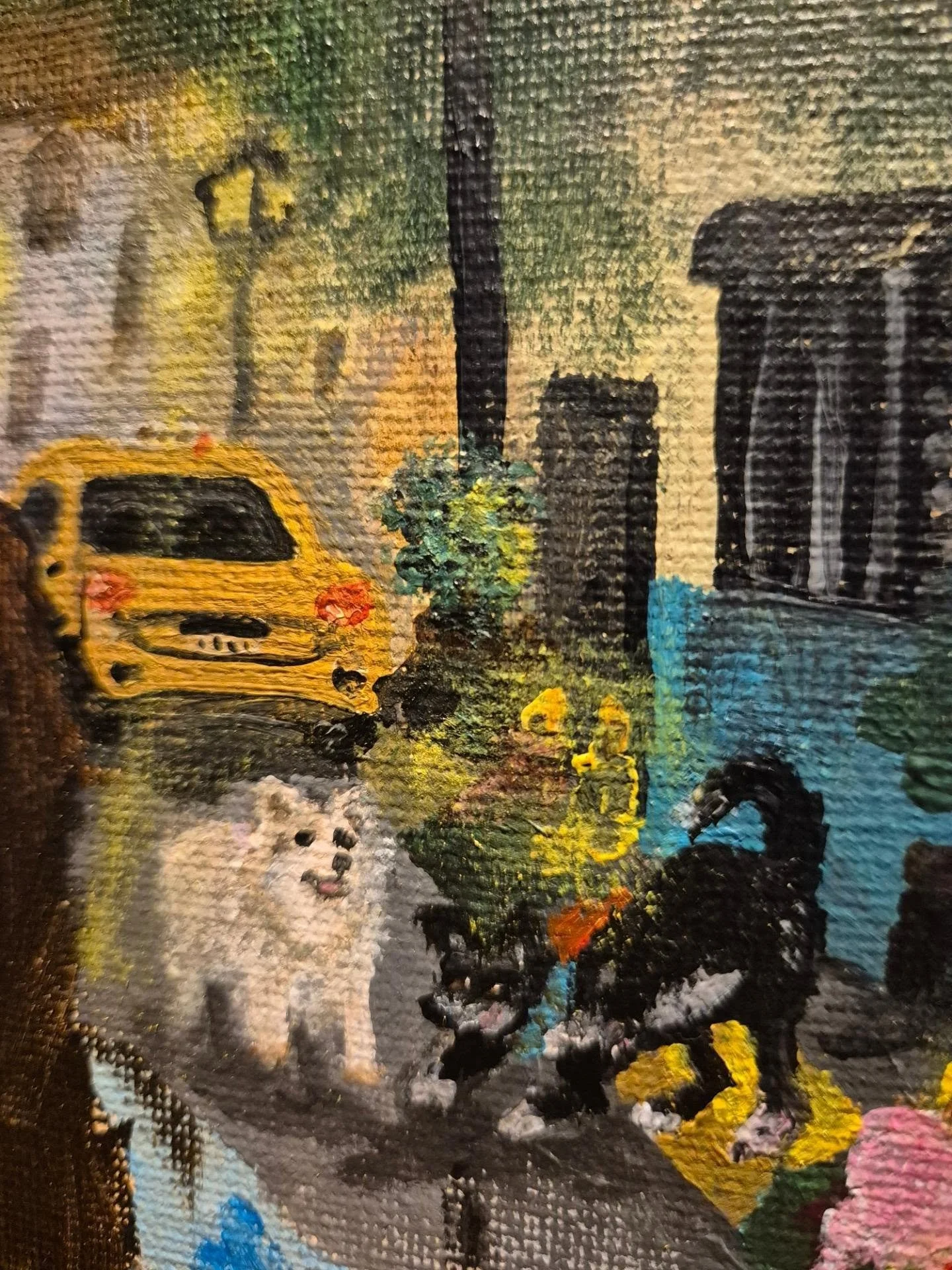 The next detail brings together past and present: my childhood Pomeranian playing with one of my dogs today. My dogs appear throughout this series as a recurring thread, connecting the different scenes and reflecting the way memories intersect with p