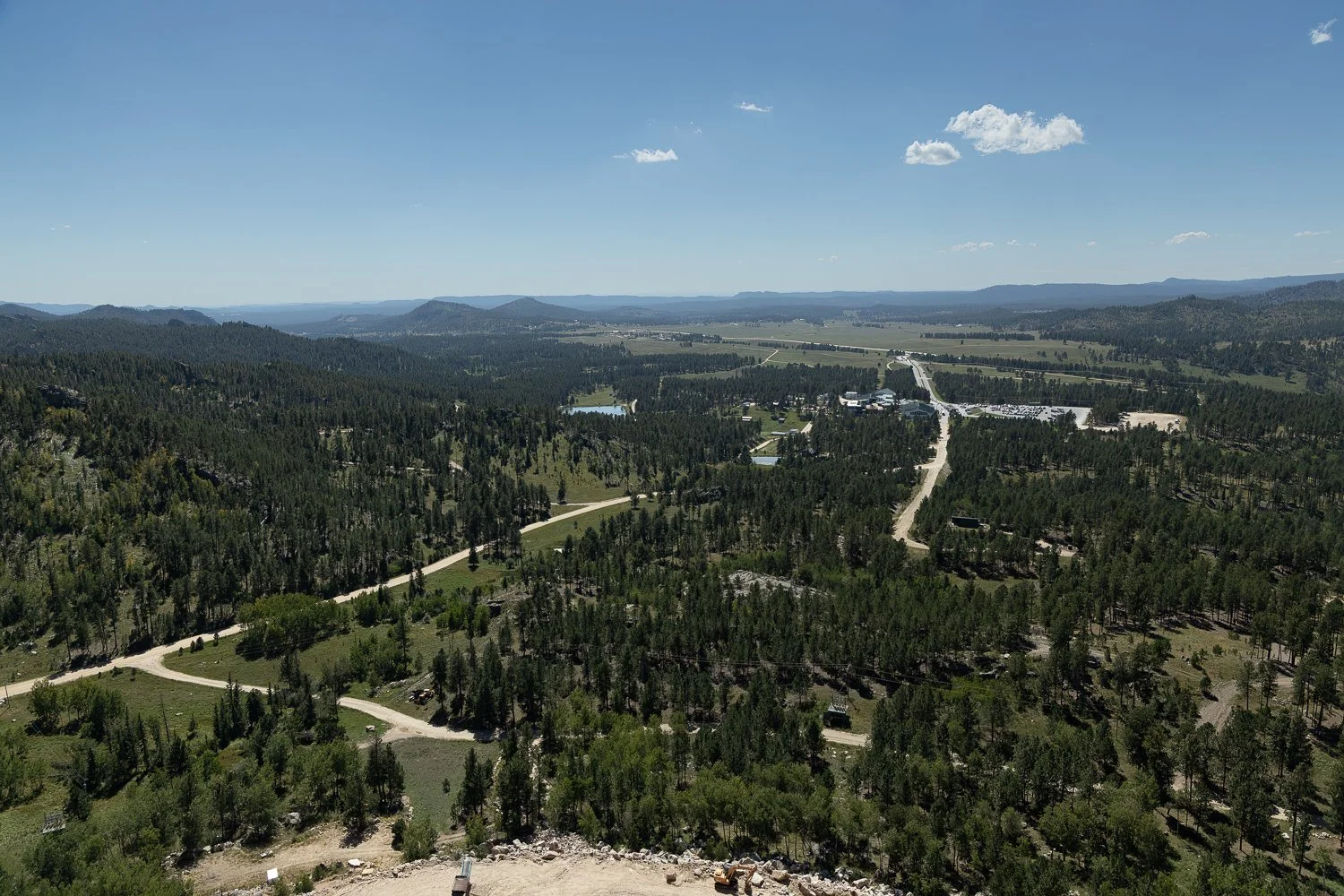 Aerial view of the Black Hills landscape surrounding Crazy Horse Memorial.