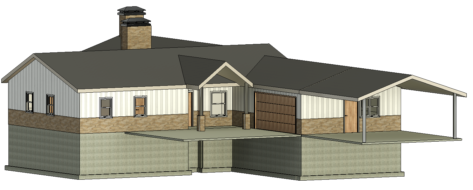 3D Revit model of an existing residence with proposed additions and exterior renovations.