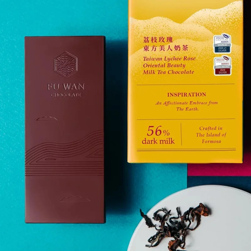 Fu Wan Chocolate – 56% - Chocolat au Thé Oriental Beauty au lait  à la rose et au litchi - Rose Lychee Oriental Beauty Milk Tea