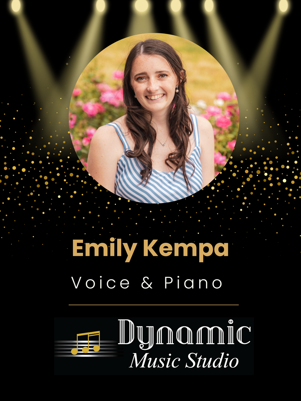 
A music educator with degrees from Seton Hill University and the University of Florida. Emily teaches across musical theatre, classical, pop, and jazz styles in a supportive environment.