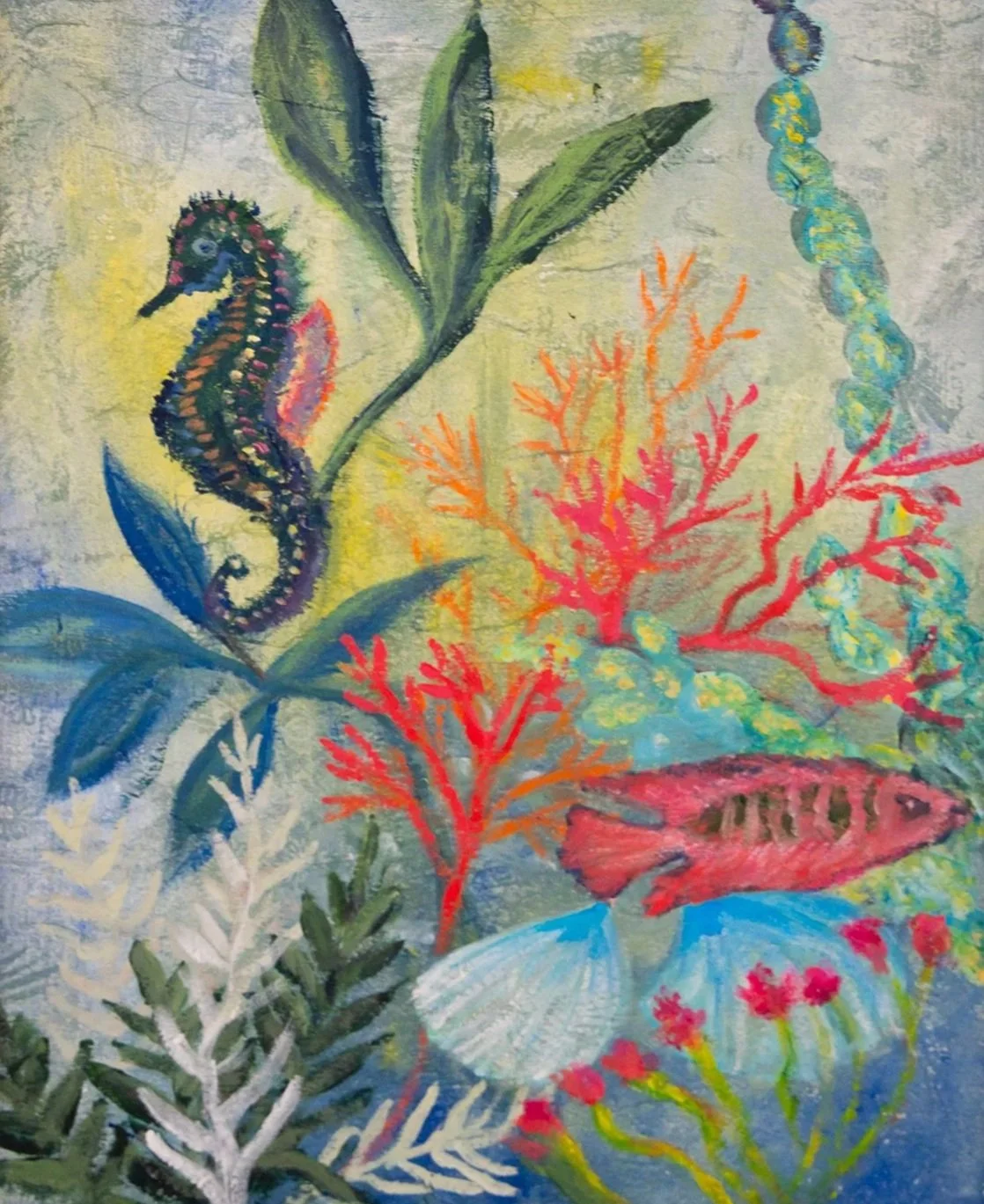 Under the Sea - Framed Mixed Media 14 × 18"