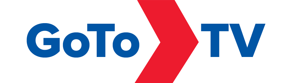 Logo for GoToTV with blue text and a red arrow pointing right.