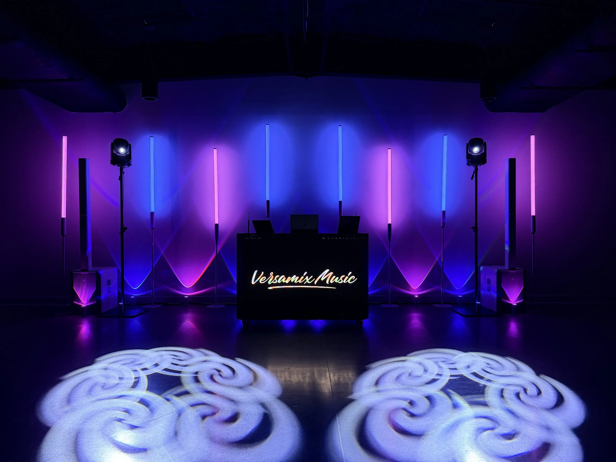 Versamix Music signature LED DJ booth with intelligent lighting for luxury weddings in Savannah Georgia