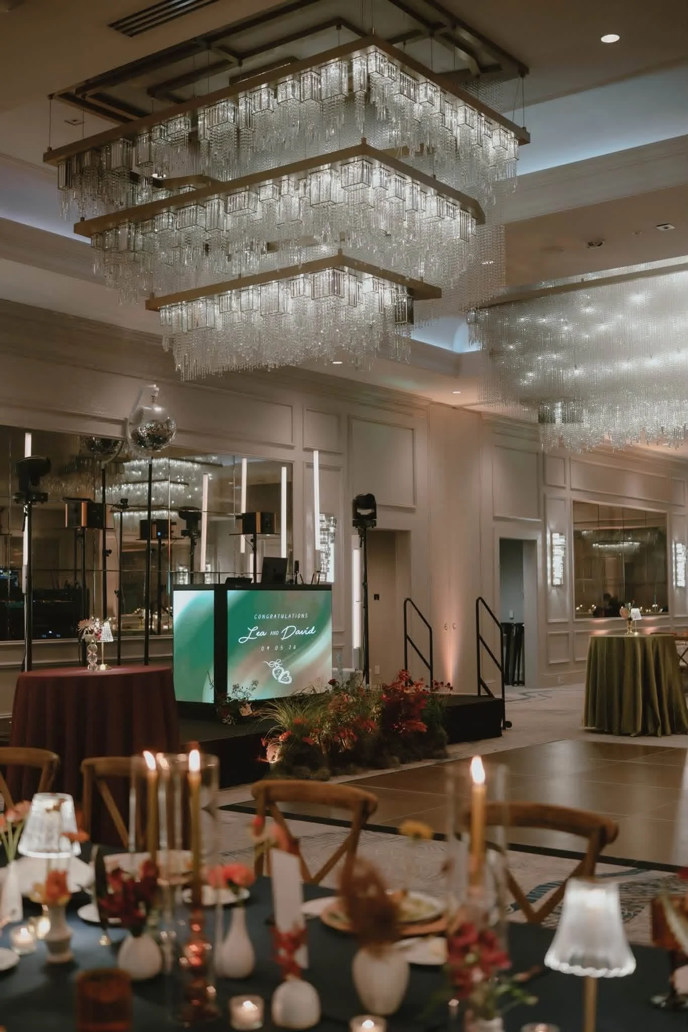 Modern LED DJ booth designed for an elegant wedding reception