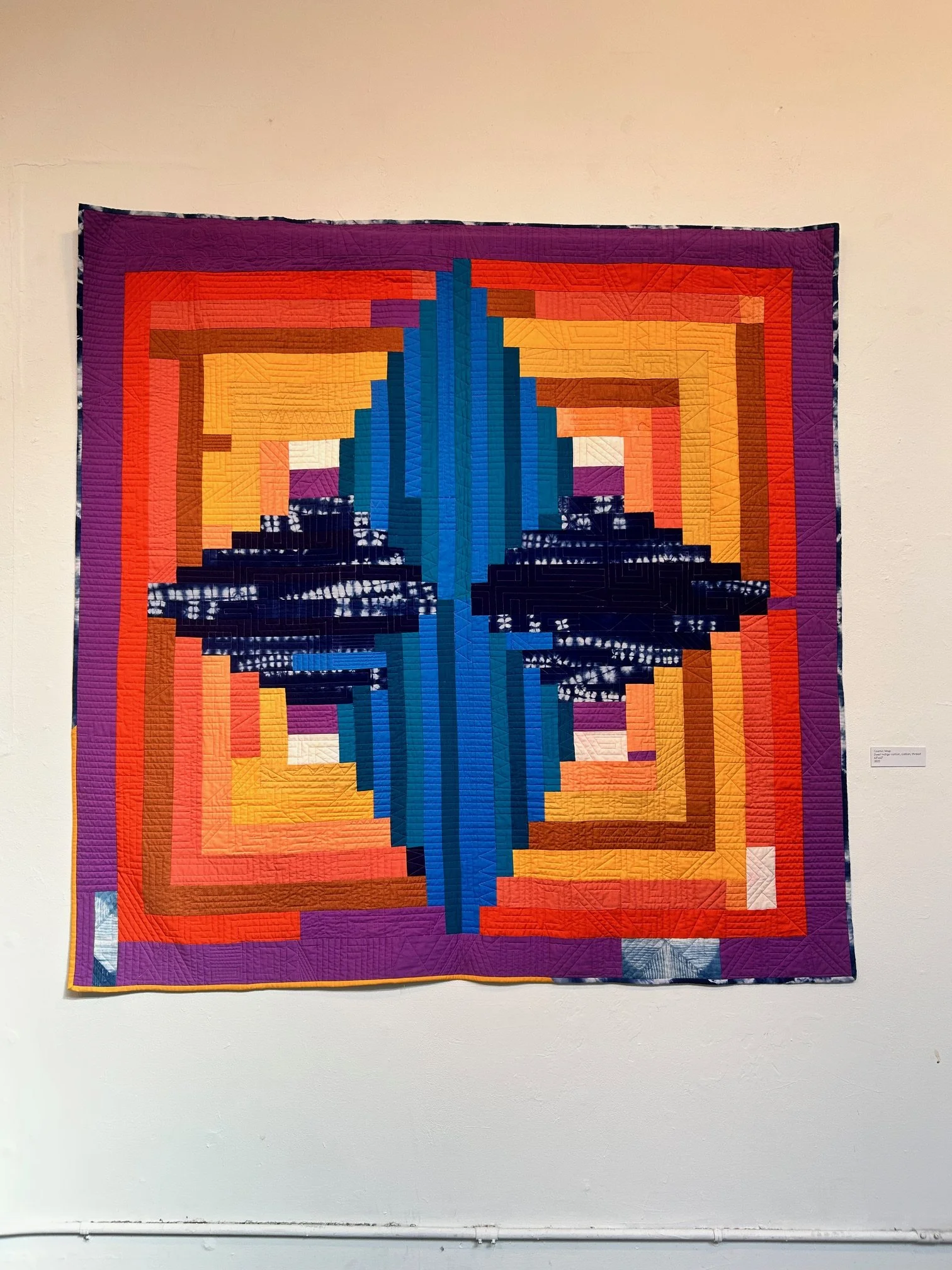 Cosmic Map, 
Dyed Indigo, cotton, thread
62x62" 
2022
