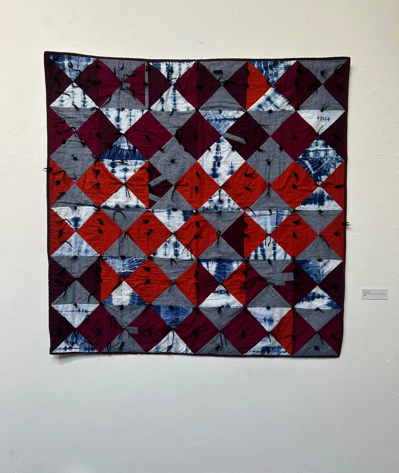 For Harriet
Dyed Indigo, cotton, wool yarn, thread
42x57"
2021 