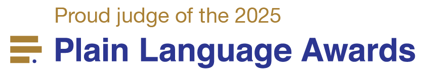 Logo for Proud Judge of the 2023 PLain Language Awards