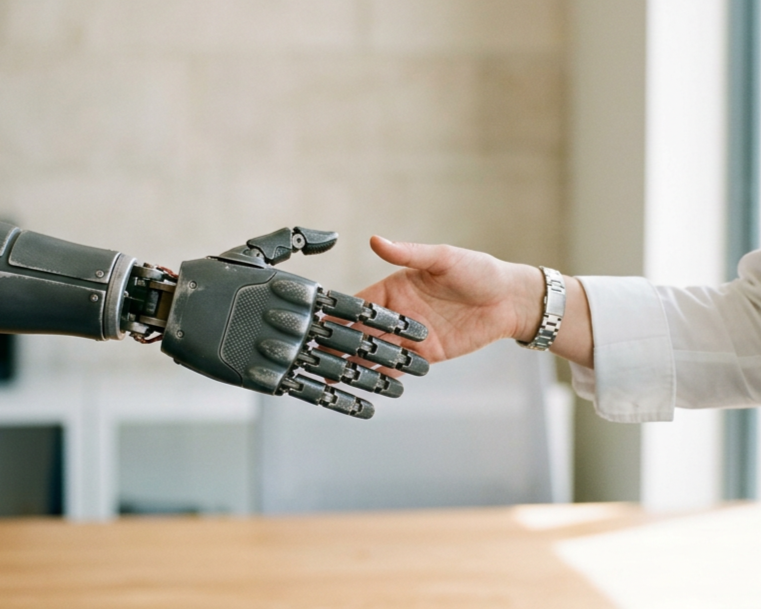 robot hand reaching towards human hand