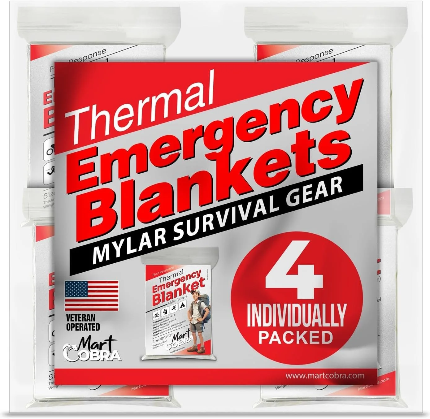 Mart Cobra Mylar Emergency Blankets (4-Pack)