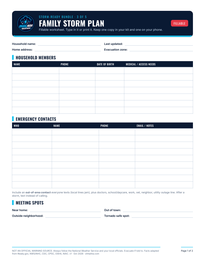 Family Storm Plan (Fillable)