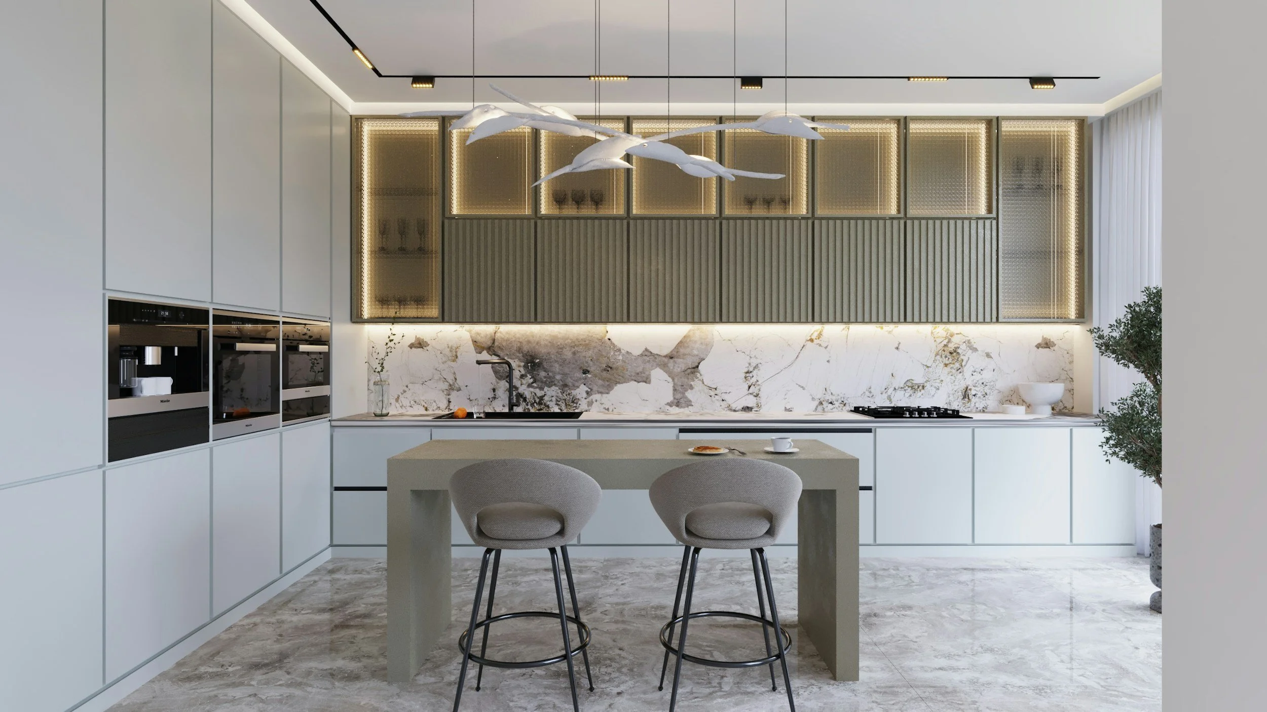 Contemporary kitchen renovation with custom cabinetry and island bench