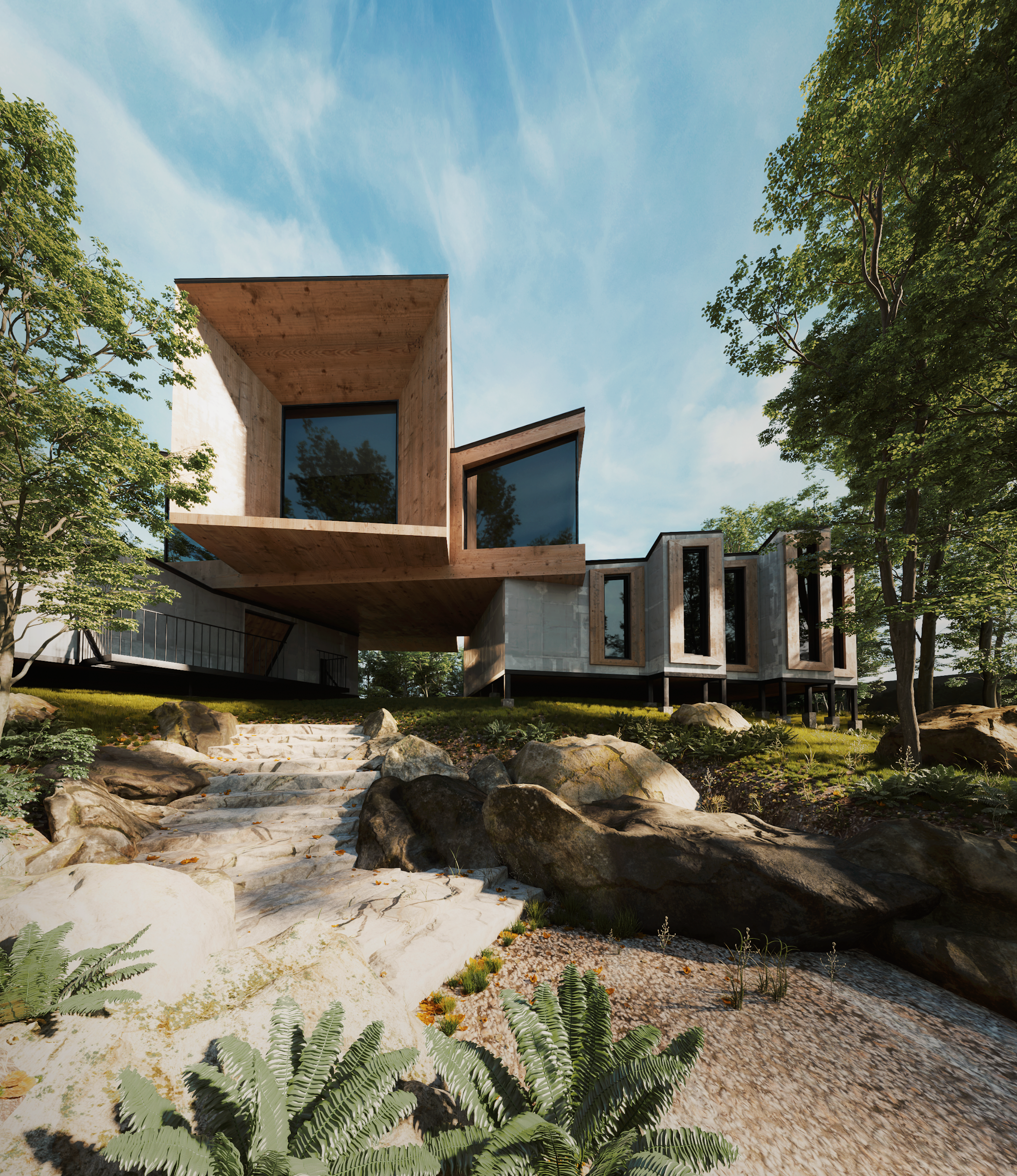 Contemporary home extension with timber detailing and landscaped surrounds
