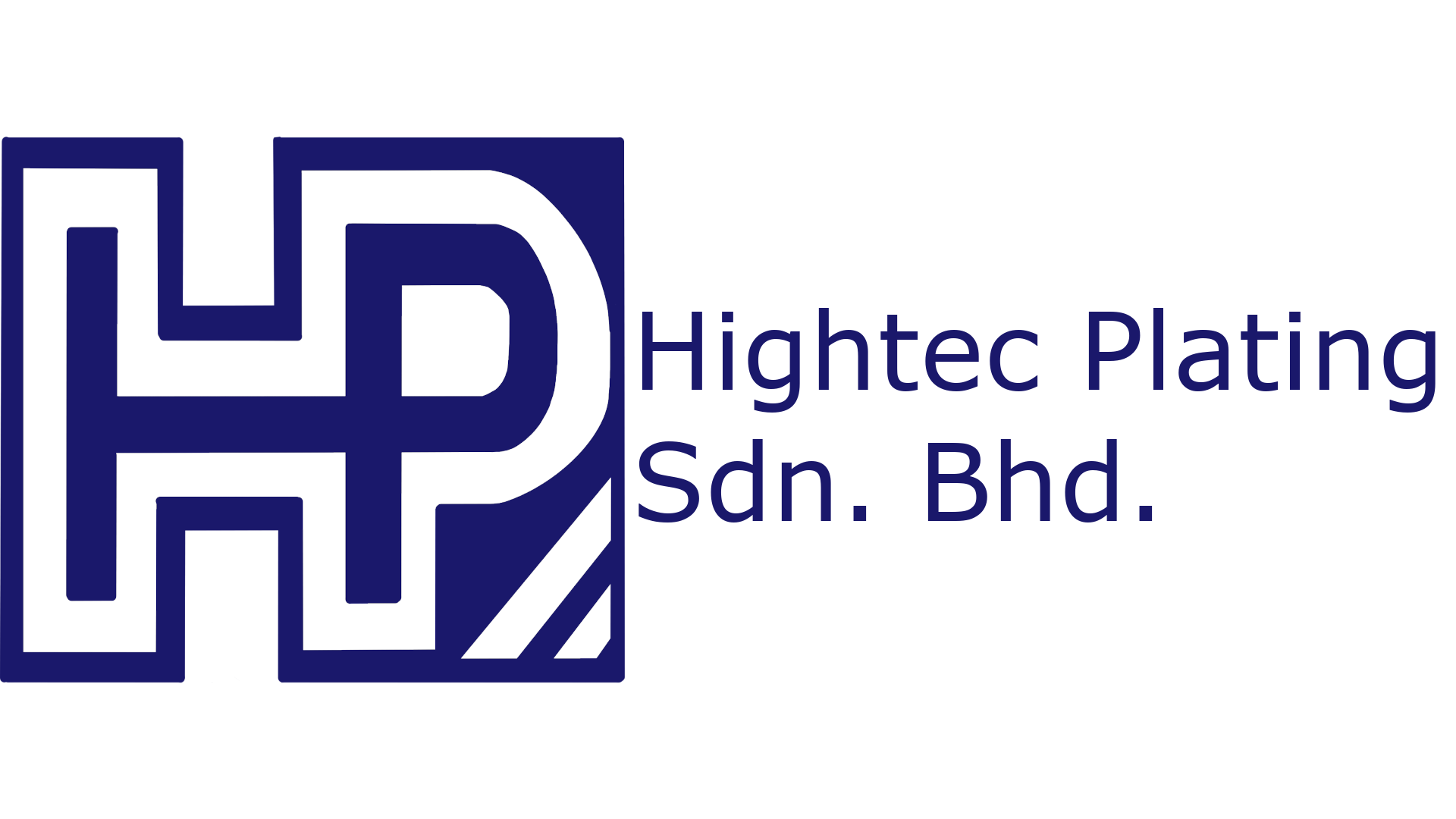 The logo of Hightec Plating Sdn. Bhd. features a stylized blue and white geometric symbol resembling interconnected rectangles, with the company's name to the right in blue text.