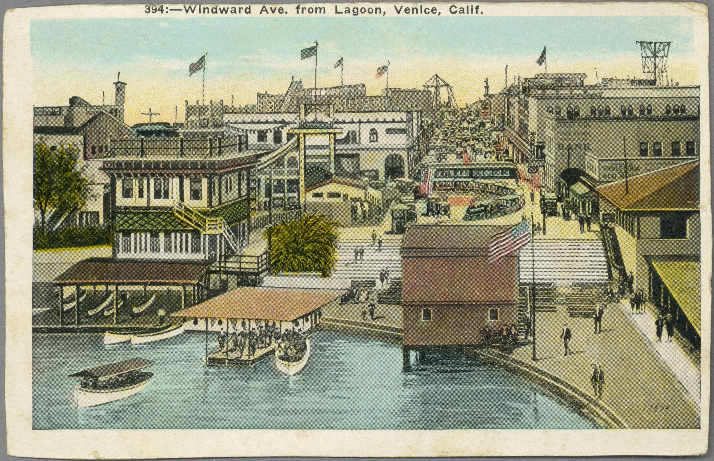 Postcard view of Windward Avenue from the Venice lagoon, the site of today's Windward Circle