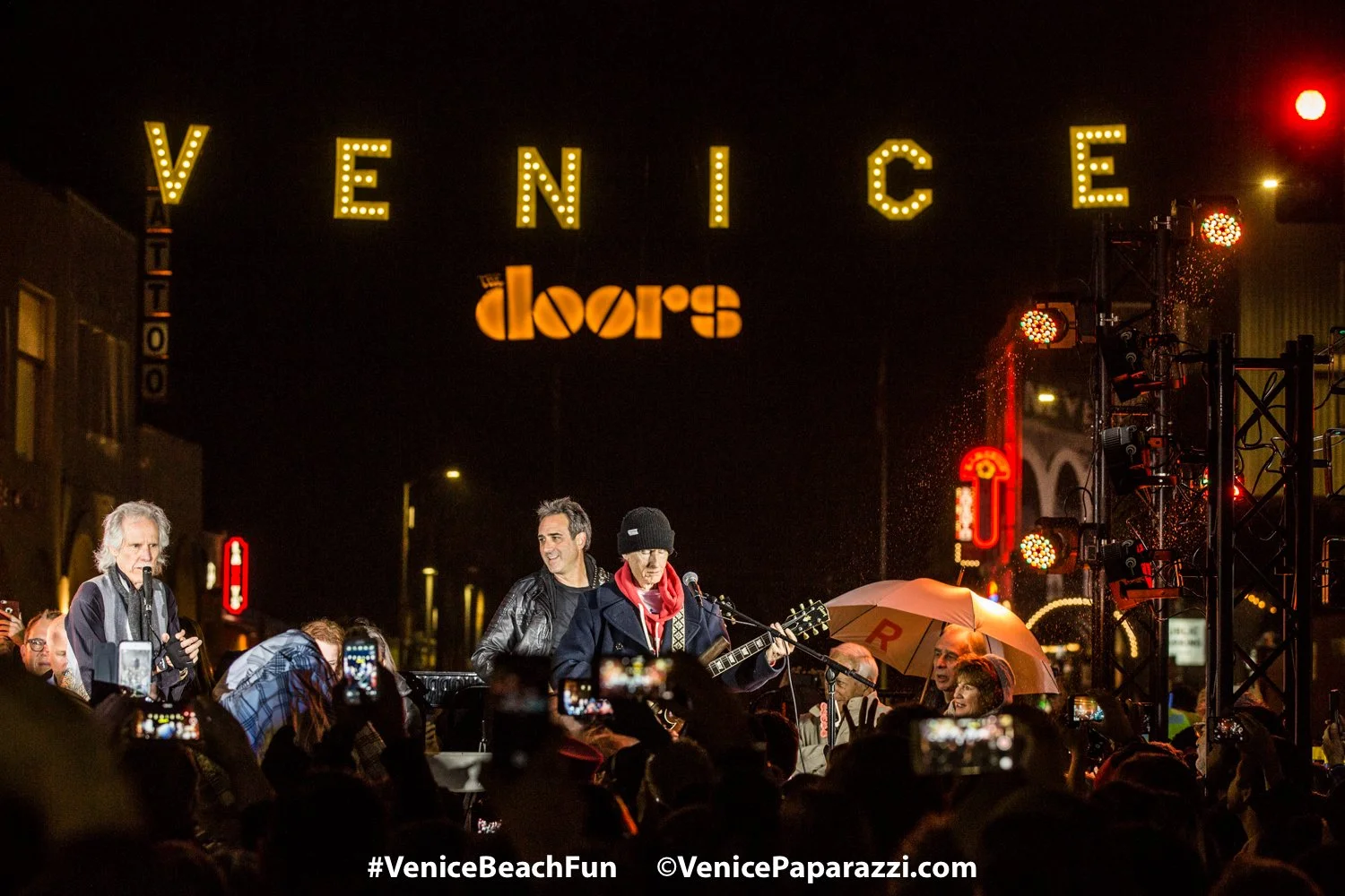 The Doors 50th anniversary concert beneath the Venice sign on Windward Avenue, Venice Beach