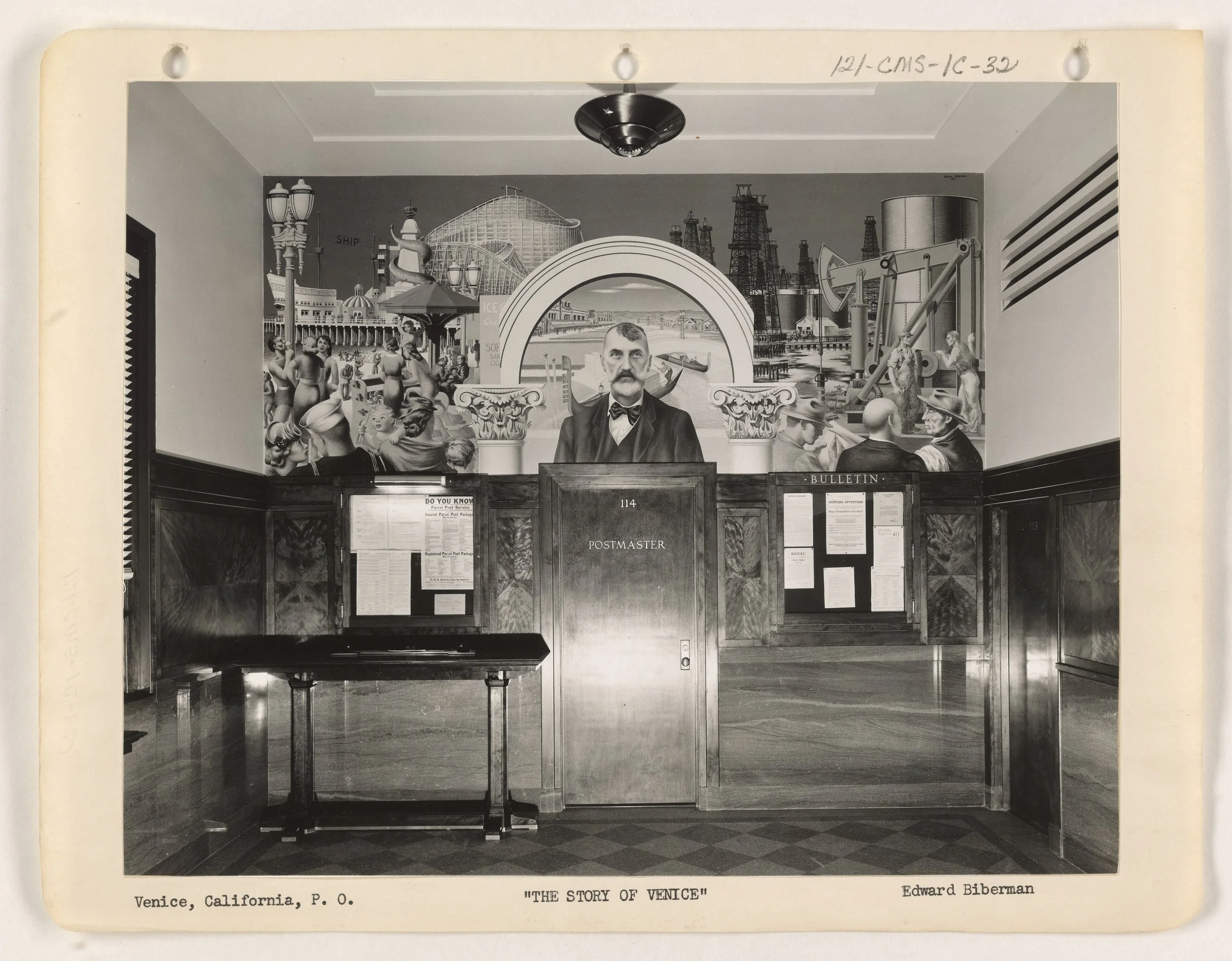 Edward Biberman's 1941 mural of Abbot Kinney and the story of Venice in the lobby of the Venice Post Office on Windward Circle