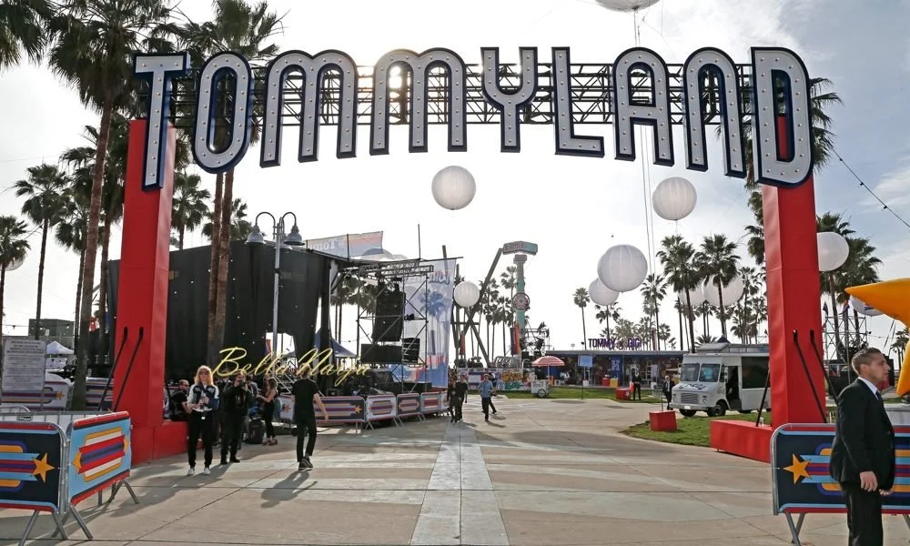 Tommyland entrance at Windward Plaza, Venice Beach, for the Tommy Hilfiger and Gigi Hadid show