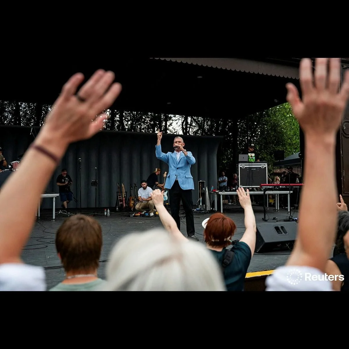 Pastor Greg Locke of Nashville, Tennessee, and other ministers spoke near the Washington Monument during a worship service, Roots of Revival&rsquo;, held by &lsquo;Let Us Worship&rsquo;, where people gathered together ahead of the &ldquo;Rededicate 2