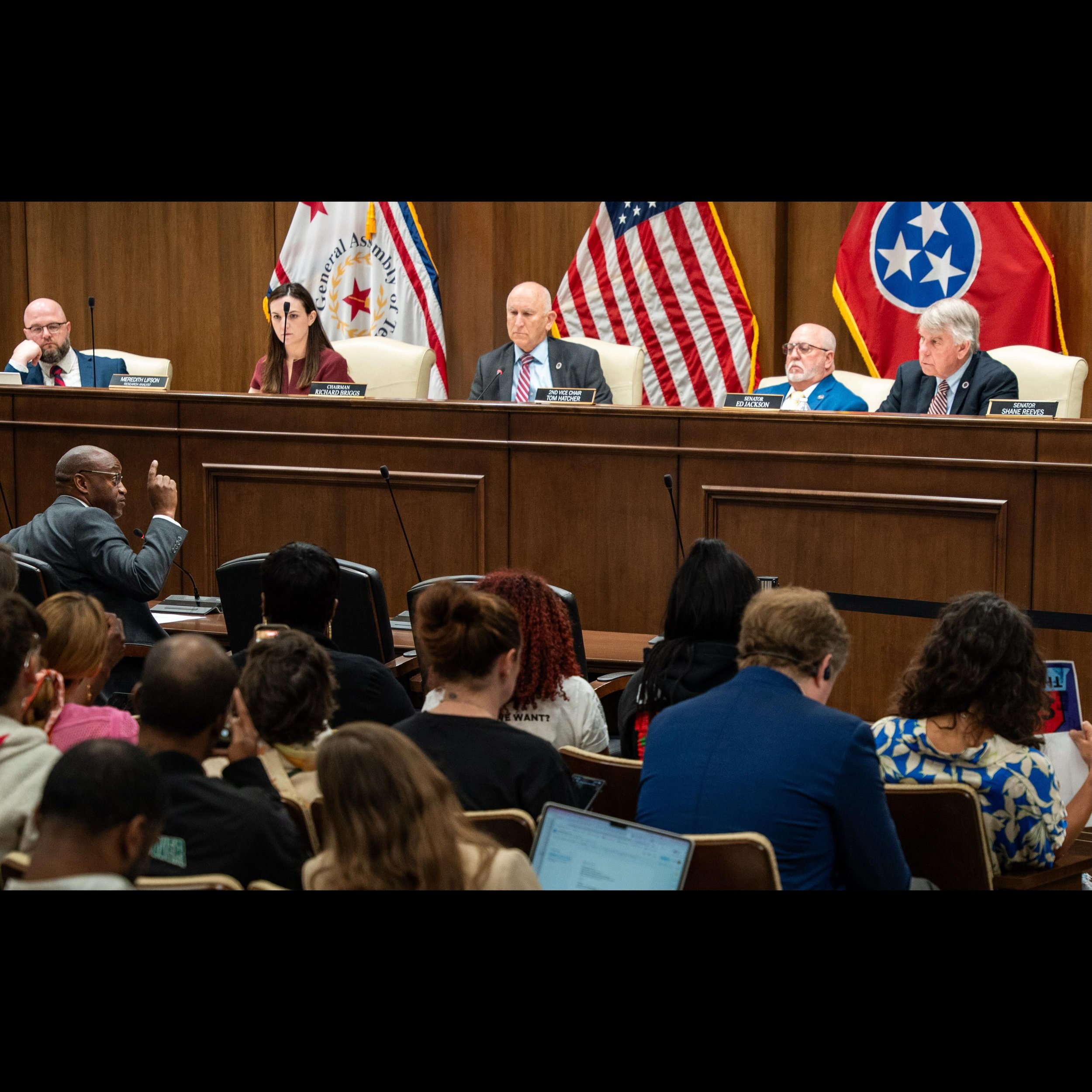 Image 1: Professor Sekou Franklin testifies during a special session of the Senate State and Local Government Committee on Republican leadership&rsquo;s redistricting congressional election maps, at the Cordell Hull building&nbsp; in Nashville, Tenne