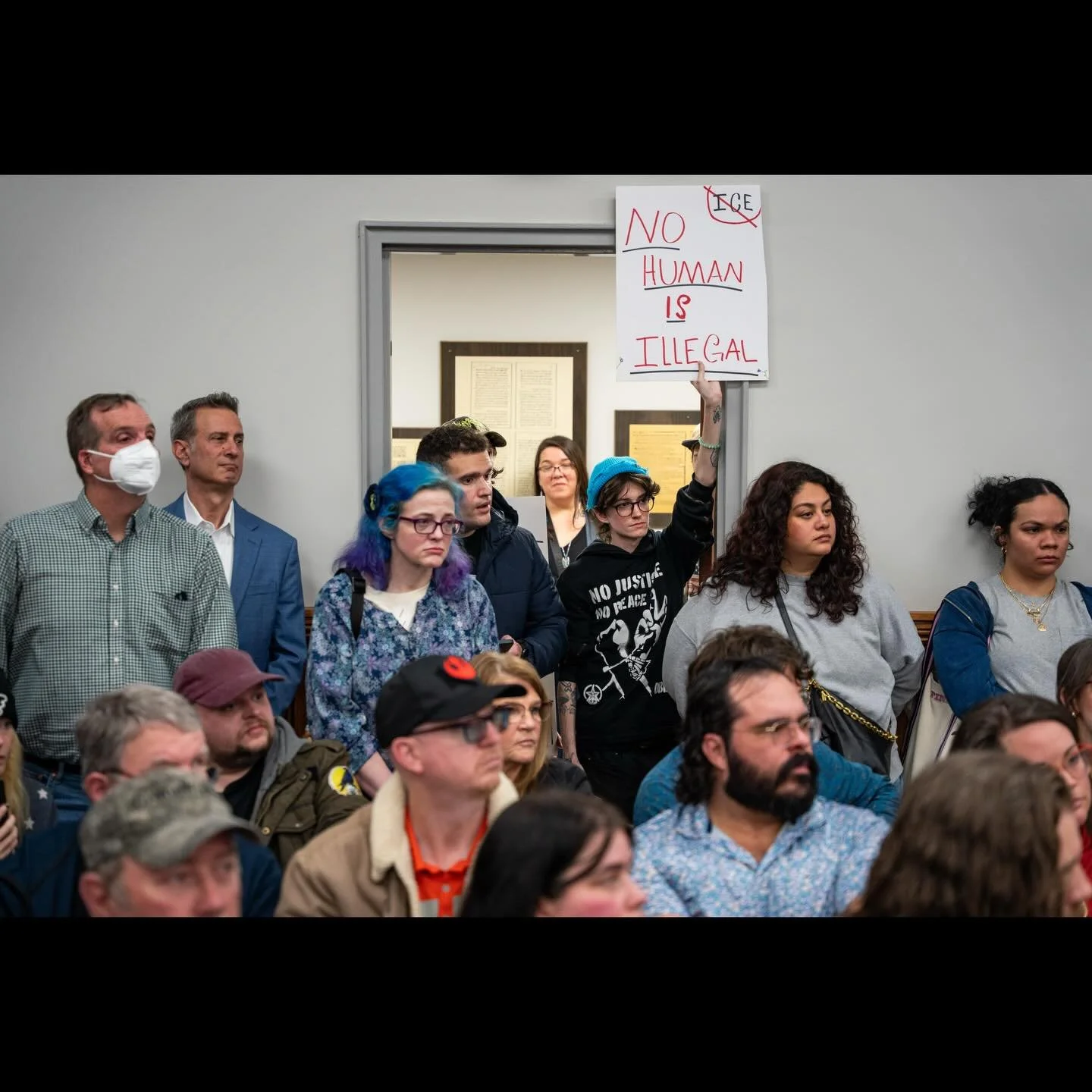 People gather at the Wilson County Courthouse during a County Commission meeting to voice their concerns amid reports that Immigration and Customs Enforcement (ICE) had purchased a detention facility in the area, in Lebanon, Tennessee, U.S., February