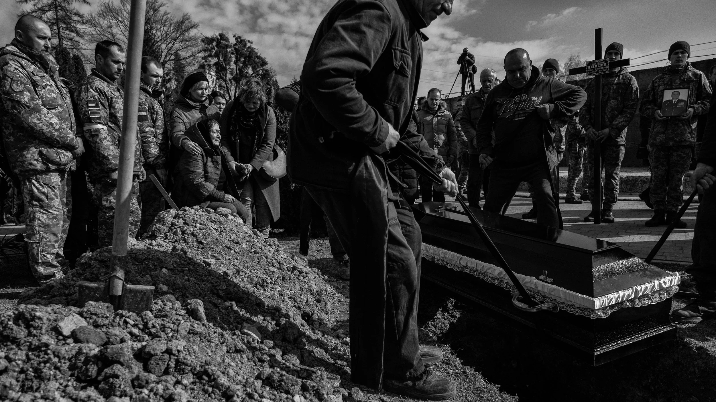  The Vyshyvany family mourn the loss of their second son Kyrylo Vyshyvany lost in the Russian invasion of Ukraine, their first son was killed during the initial invasion of Ukraine. The funeral was held at Lychakiv Cemetery on March 15, 2022 for the 