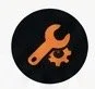Wrench and gear icon on a black background
