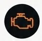 Orange engine warning light on a black dashboard background