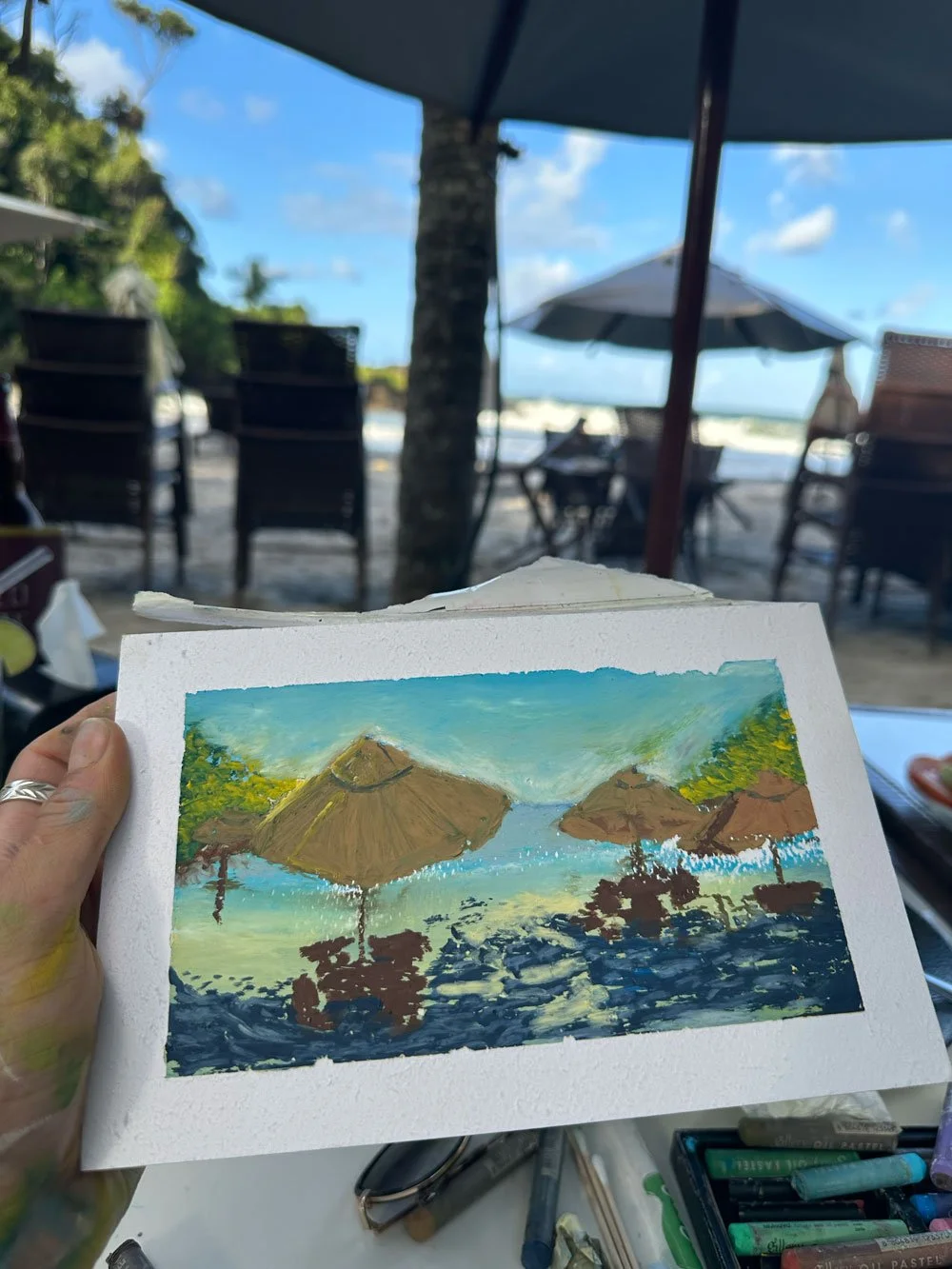 Dibujo en la playa (Óleo pastel) Itacaré Brasil