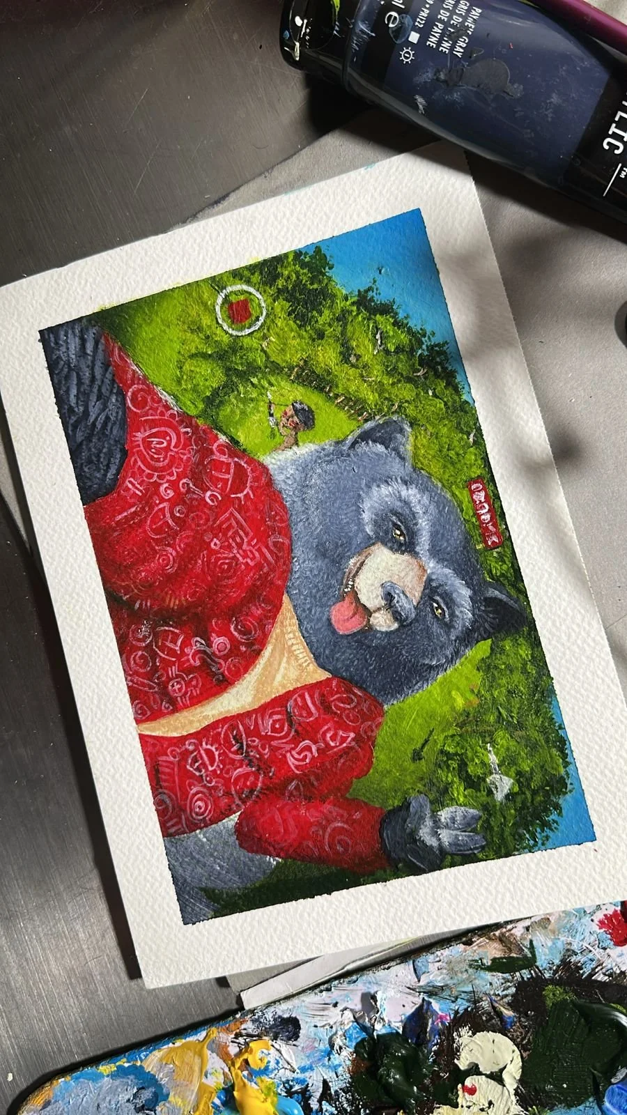 Oso escapando de la Tribu (Acrílico)