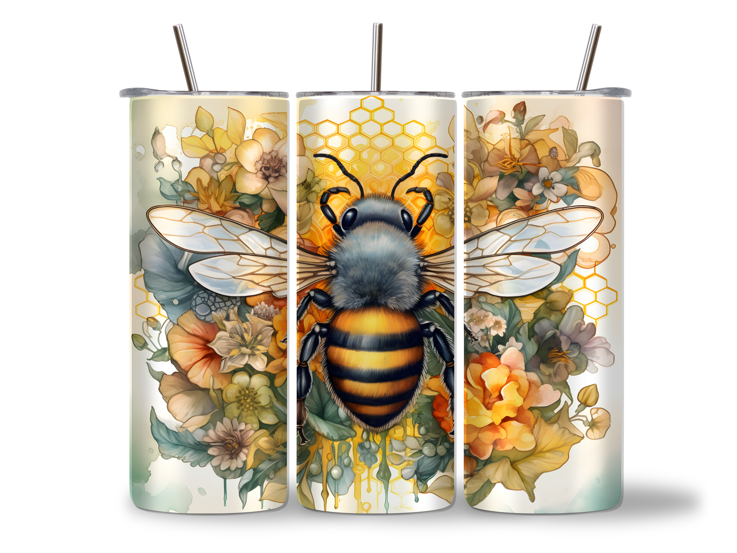 Floral Bee Tumbler/Drink Bottle