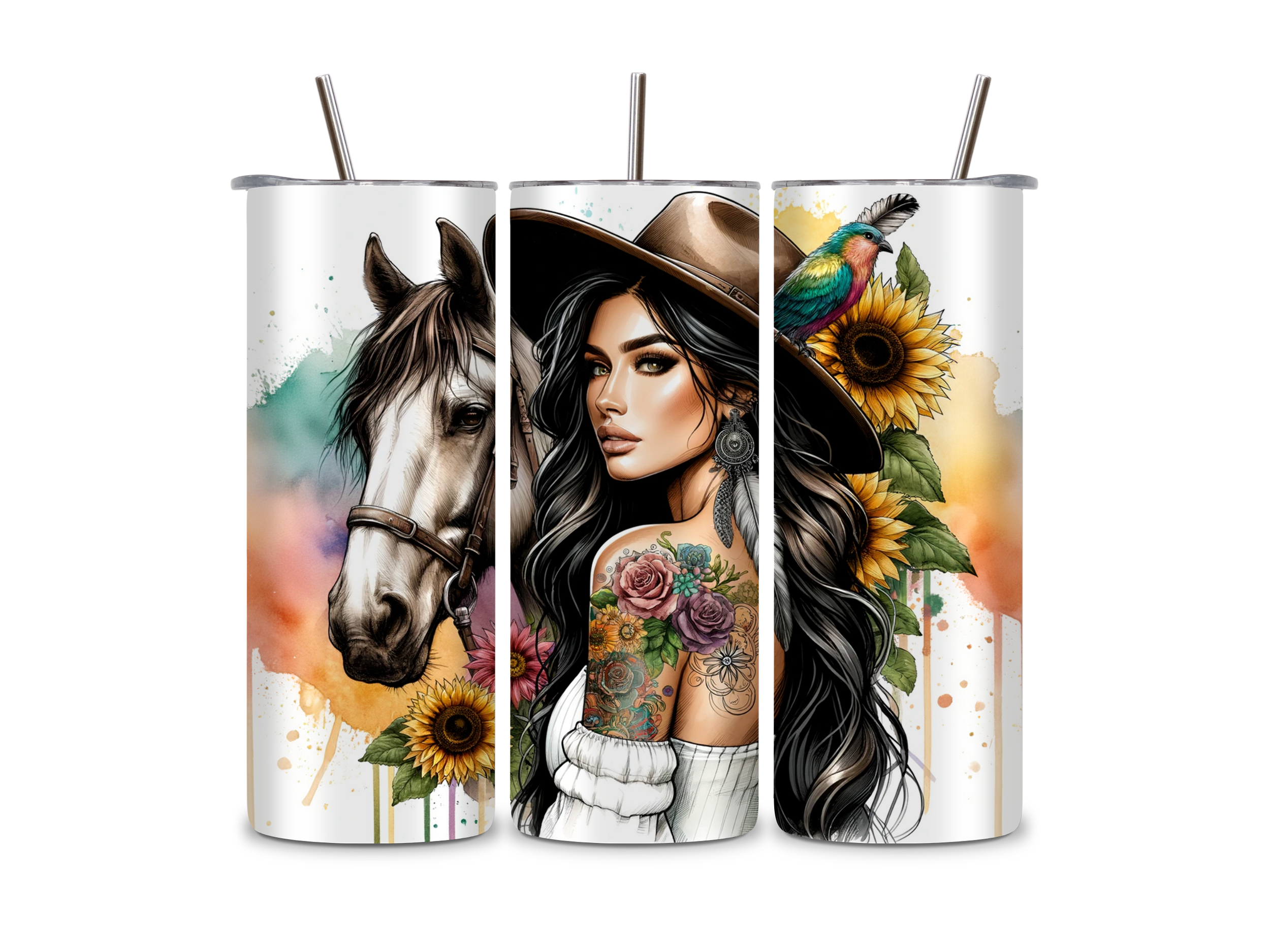Floral Horse Girl Tumbler/Drink Bottle