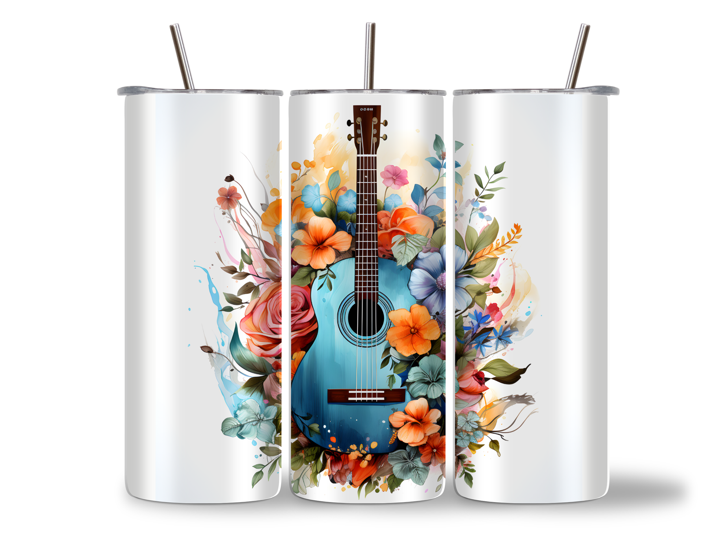 Floral Guitar Tumbler/Drink Bottle
