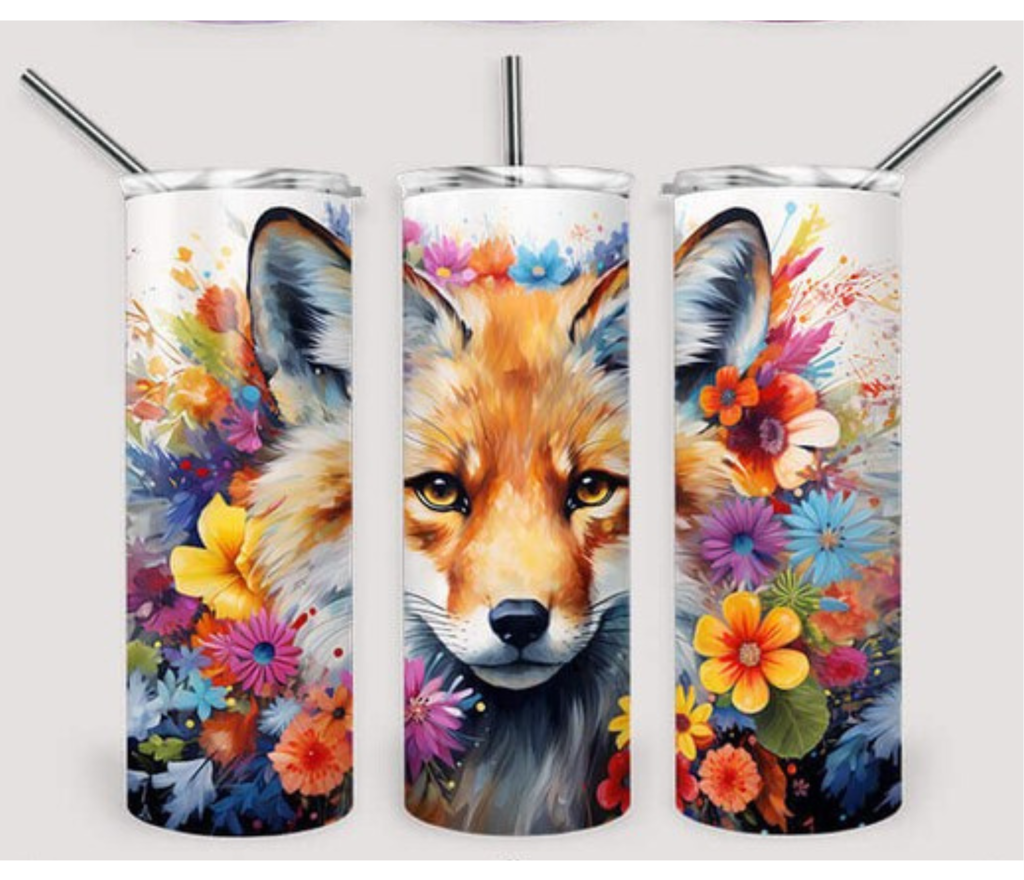 Floral Fox Tumbler/Drink Bottle