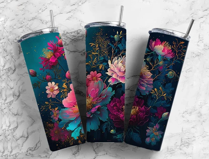 Dark Foral Tumbler/Drink Bottle