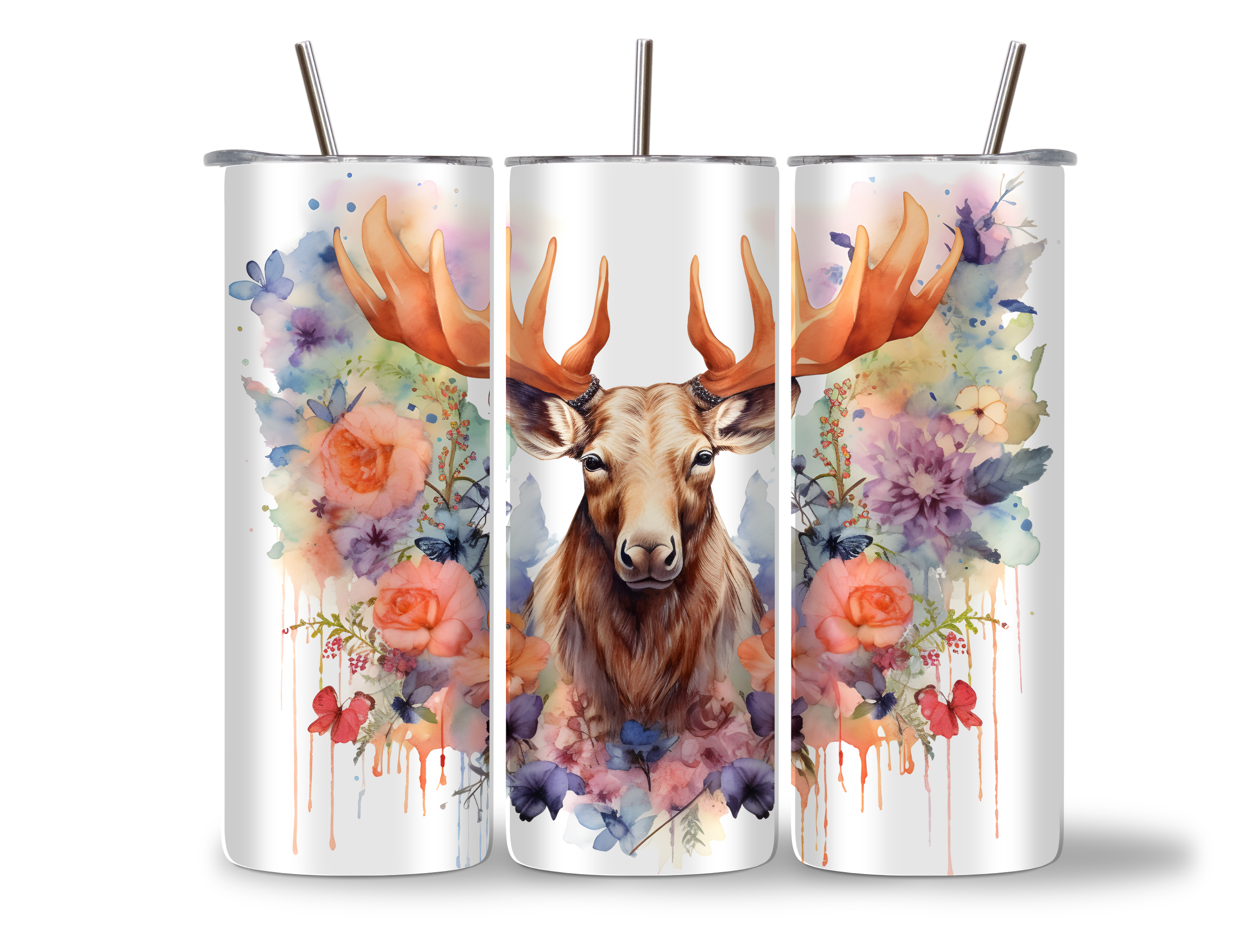 Floral Deer Tumbler/Drink Bottle