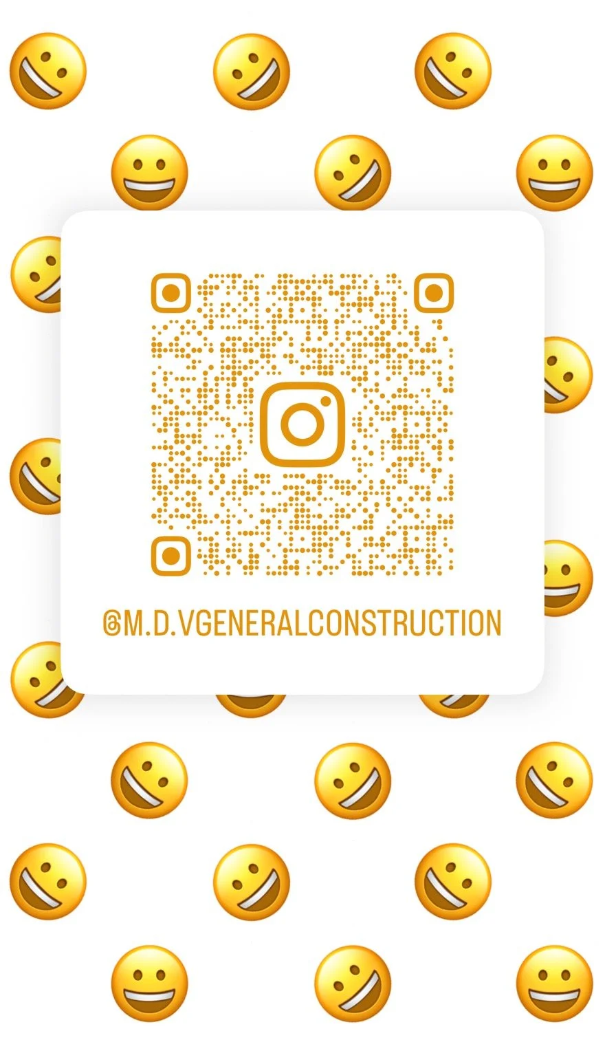 A QR code for Instagram web link centered on a background filled with yellow smiling emoji faces.