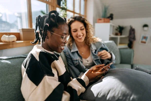 two women talking together