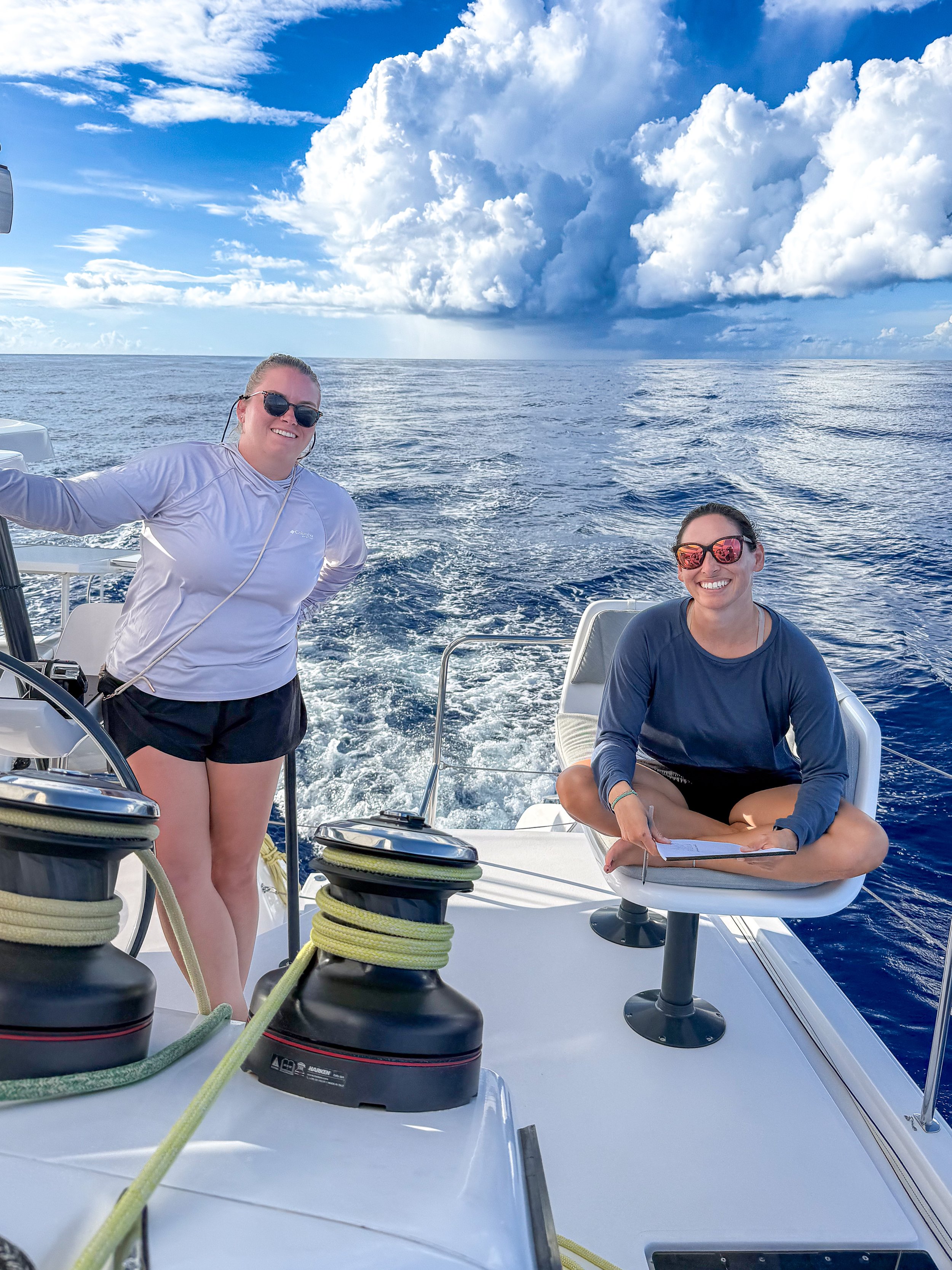 Brittney and Hailey of Helm to Horizon sailing offshore
