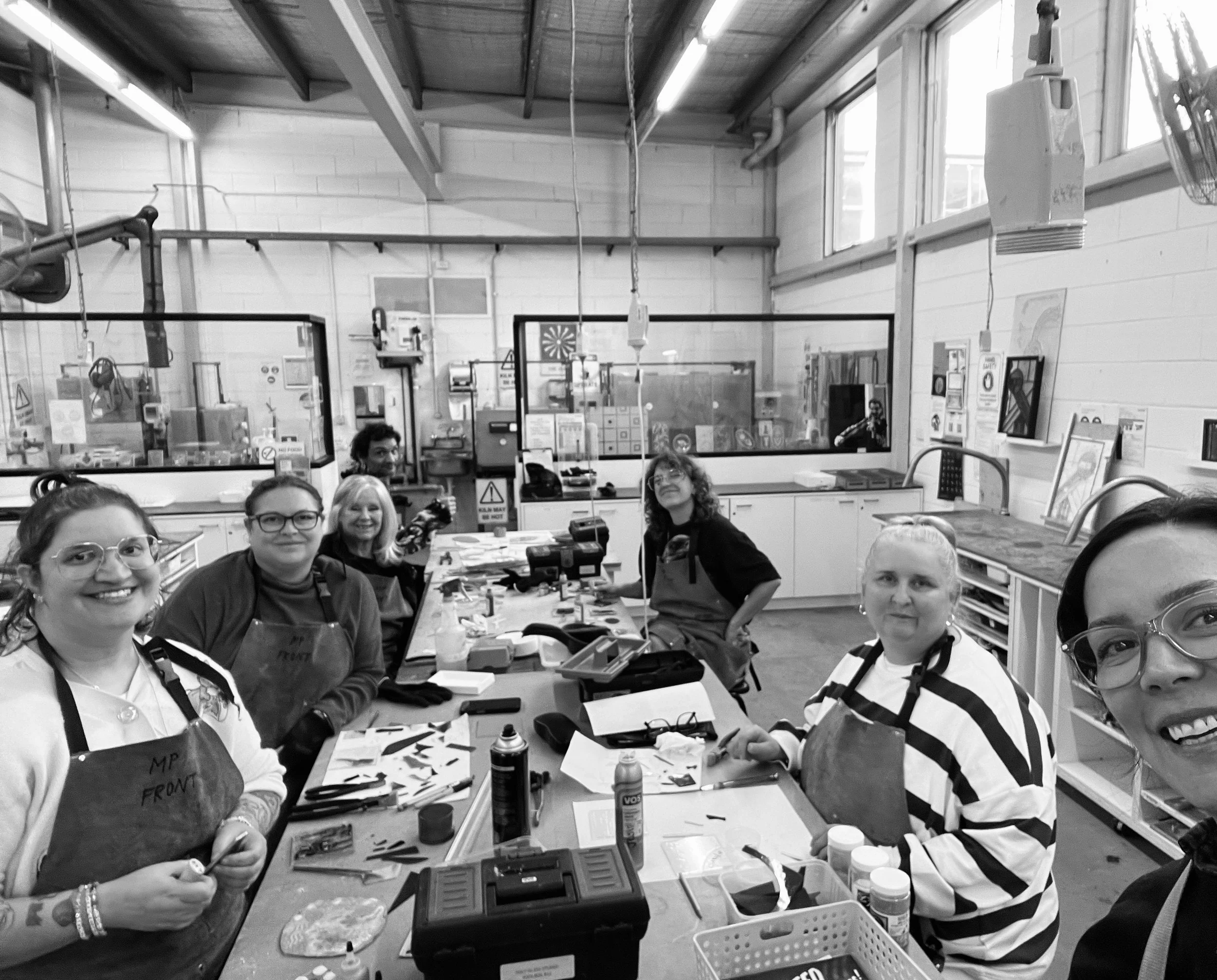 First Nations Glass Workshop with Michelle, Marissa, Gayle, Rick, Pierra and Josie