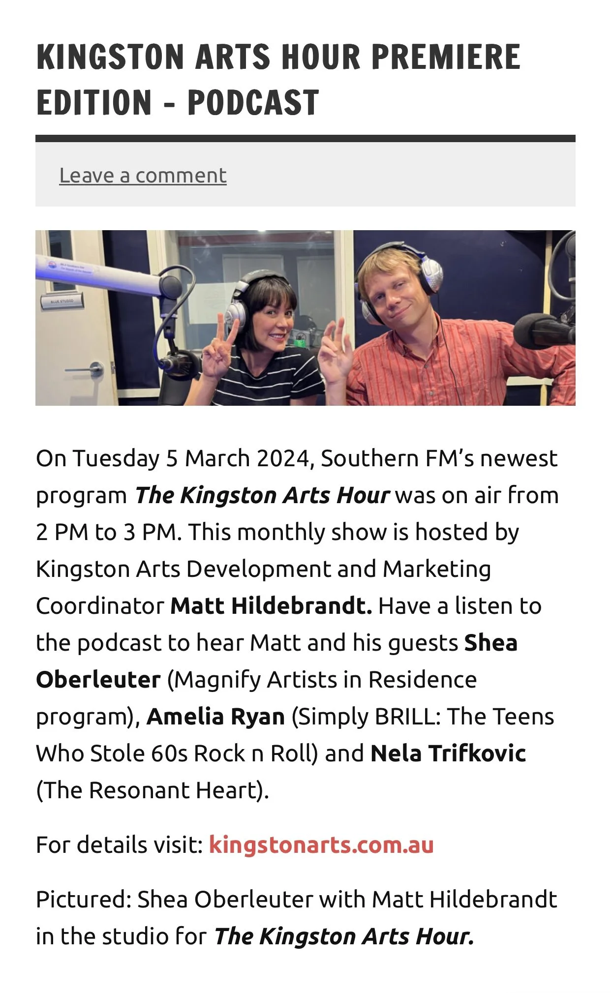 Kingston Arts Podcast with Southern FM